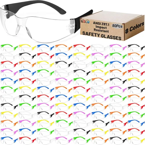 Miniatura 19 de 50 lentes de seguridad unisex a granel de 8 colores transparentes con ANSI Z87.1, resistentes a impactos y arañazos, lentes de sol de seguridad
