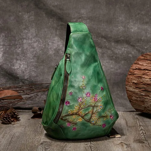 Miniatura 2 de Bolso bandolera de cuero genuino para mujeres y hombres, mochila vintage hecha a mano en el pecho, mochila casual cruzada para el hombro