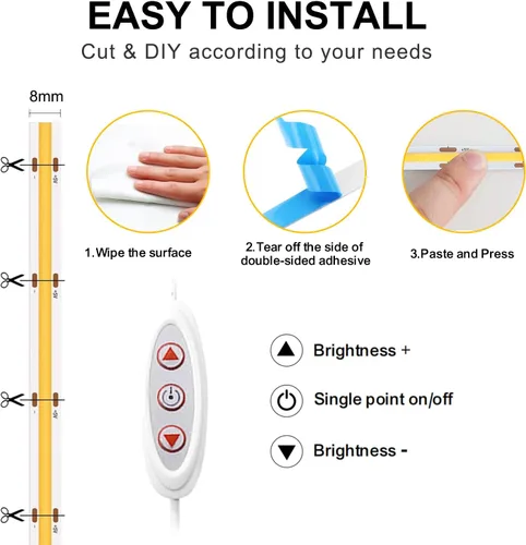 Miniatura 6 de Tira de luces LED COB USB para TV, 5 V alimentadas por USB, luces LED regulables, luz blanca cálida, 3.3 pies, 320 LED/M, 3000 K, tira de luz