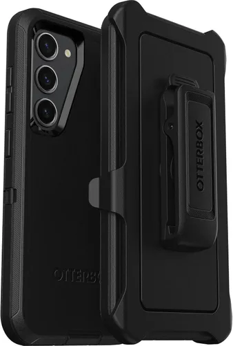 OtterBox Funda para Galaxy S23 (solamente) - Serie Defender - Negro, resistente y duradera - con protección de puerto - Incluye soporte de clip de