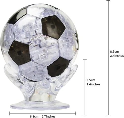 Miniatura 2 de Coolplay Rompecabezas de cristal 3D para niños, pelota de rompecabezas de fútbol para adultos, color negro y transparente, 76 piezas