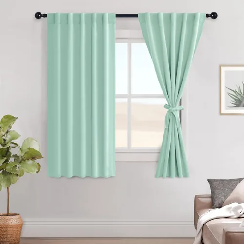 Miniatura 63 de Hiasan Cortinas opacas negras para dormitorio, cortinas opacas cortas de 45 pulgadas de largo, con aislamiento térmico, bolsillo para barra