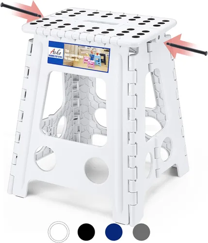 ACKO Taburete plegable plegable de 16 pulgadas, 400 libras de capacidad, taburetes de plástico para adultos y niños, taburetes plegables para Blanco