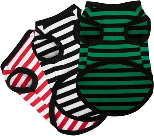 Miniatura 8 de Paiaite 3 piezas de camisa para perro a rayas de color oscuro, camisas sin mangas de algodón para cachorros, ropa transpirable para mascotas