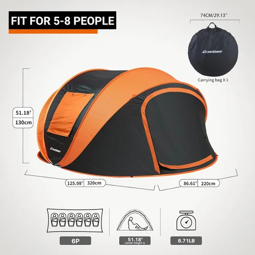 Miniatura 2 de EchoSmile Tienda de campaña desplegable para 2/4/6 personas, fácil instalación, cúpula resistente al agua, portátil con bolsa de transporte Negro