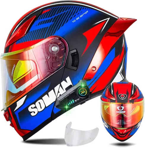 Miniatura 13 de Casco modular de motocicleta con Bluetooth, casco de motocicleta abatible de cara completa para hombres y mujeres con visera tintada y transparente