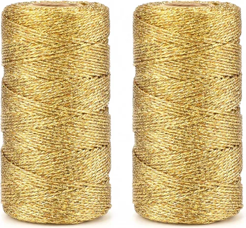Miniatura 9 de jijAcraft cuerda de oro de 328 pies - hilo de oro metálico de 1.5 mm para envolver regalos sin estiramiento - cordón brillante dorado para envolver