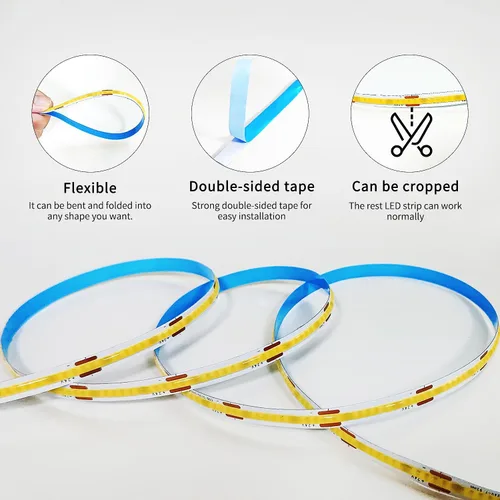 Miniatura 6 de COB - Tira de luces LED de 32.8 pies, 3000 K, blanco cálido, regulable, CC de 24 V, cinta de luces LED flexibles para dormitorio, con control remoto