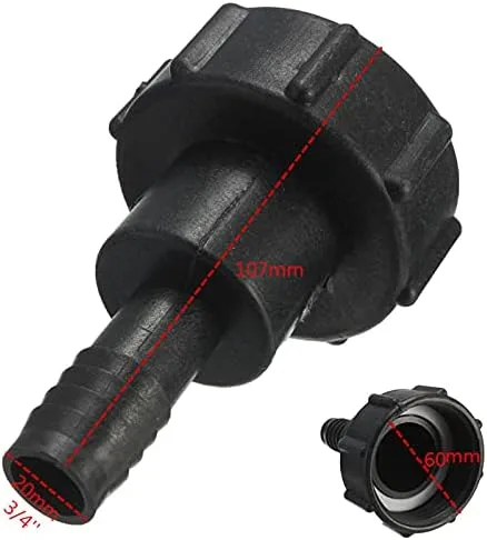 Miniatura 4 de Adaptador de drenaje de tanque IBC de 1/2 pulgada con tapa roscada Conector de manguera de jardín Adaptador de montaje negro