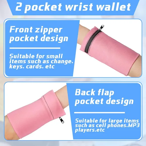Miniatura 3 de 6 piezas con cierre de cremallera, cartera de muñeca, cartera de viaje, cartera de muñeca para mujer, muñequera con bolsillo para la muñeca