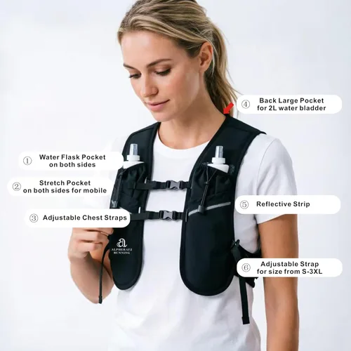 Miniatura 4 de Alpheratz Chaleco de hidratación para correr con vejiga de agua de 16.9 fl oz, correas ajustables ligeras para el pecho, mochila de hidratación
