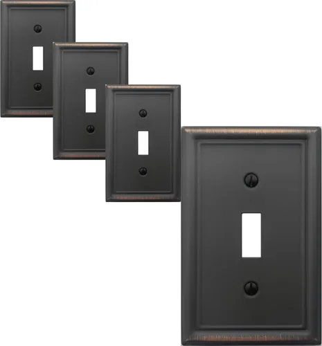 OKAWYC Luca - Placa de pared de metal para interruptor de luz de palanca individual, paquete de 4 unidades de bronce envejecido de 1 banda, placa de