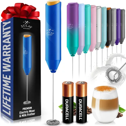 Miniatura 114 de Zulay Kitchen Espumador de leche de mano a pilas - Mezclador eléctrico de bebidas para café, lattes, capuchinos, matcha y chocolate caliente