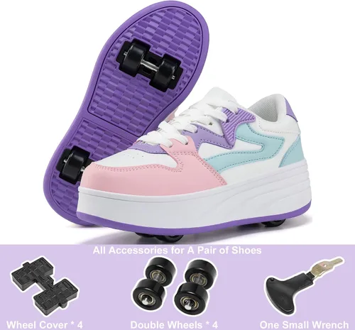 Miniatura 4 de Zapatillas de patinaje con ruedas desmontables para niños y niñas, calzado deportivo Blanco/Morado