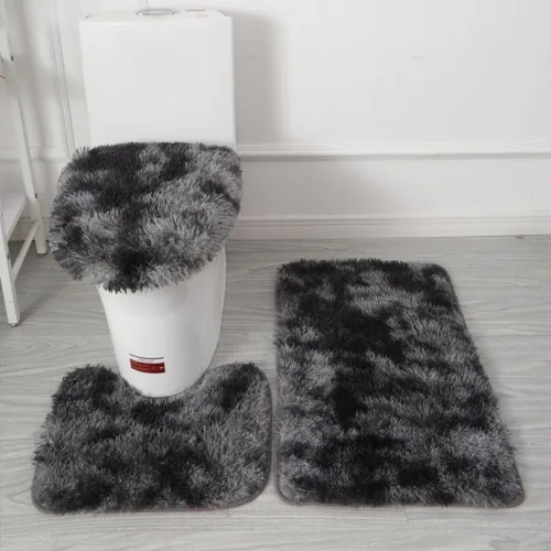 Miniatura 10 de Juego de alfombras de baño de 3 piezas, tapete de inodoro en forma de U + alfombras + alfombrilla de cubierta de tapa de inodoro, con respaldo