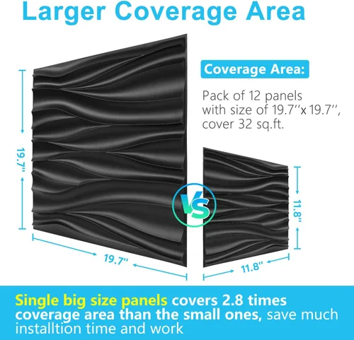 Miniatura 6 de STICKGOO Paneles de pared 3D negros, paneles de pared de PVC texturizados con diseño ondulado, paneles de pared modernos de 19.7 x 19.7 pulgadas