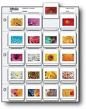 Print File Páginas de diapositivas de 1.378 in con capacidad para veinte transparencias montadas de 2 x 2 pulgadas, carga superior, paquete de 25