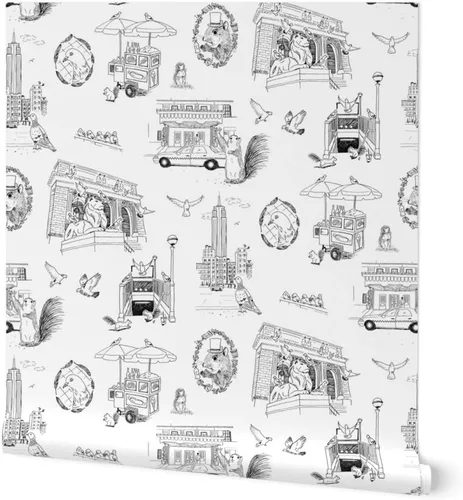 Papel tapiz para despegar y pegar, papel tapiz extraíble personalizado de Nueva York Toile NYC Pigeons Squirrels Central Park Spoonflower