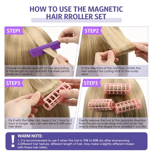 Miniatura 3 de Syhood 24 rodillos de pelo a presión, pequeños rodillos de plástico con peine de cola de rata para herramienta de peinado largo y corto