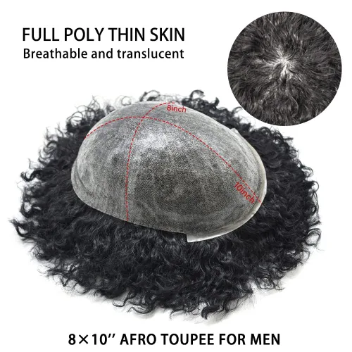 Miniatura 4 de Afro Toupee para hombres negros, sistema de cabello brasileño de tejido rizado, unidad de cabello de inyección de poliuretano para hombres negros