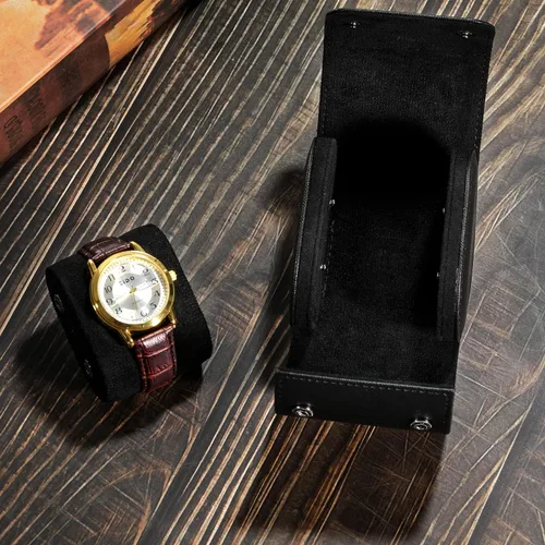 Miniatura 3 de ROSELLE Funda para reloj para hombres y mujeres con forro de gamuza, estuche de viaje para reloj, organizador de almacenamiento y exhibición