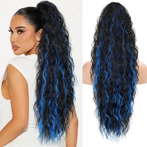 Miniatura 45 de KooKaStyle Extensión de cola de caballo con cordón de 26 pulgadas (66 cm) para mujeres, extensiones de cabello sintético rizado largo para uso