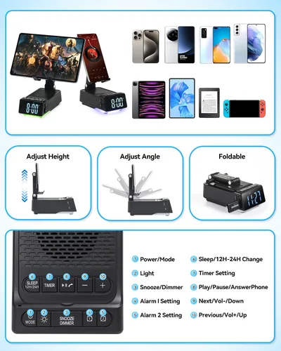 Miniatura 9 de Regalos del día del padre para papá, regalos de cumpleaños para hombres, soporte de teléfono 7 en 1, altavoz Bluetooth con reloj despertador