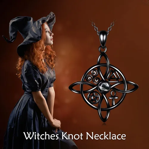 Miniatura 63 de YAFEINI Collar con dije de nudo de bruja de plata de ley, amuleto de bruja de cruz celta, regalo para mujer