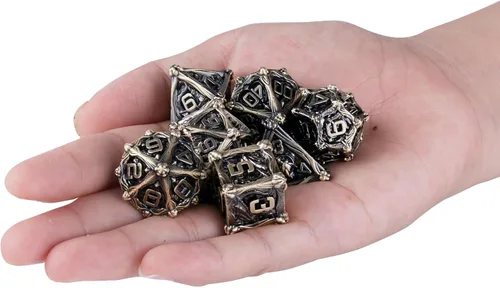 Miniatura 8 de Surpass DND - Juego de dados de metal, 7 piezas, para juegos de rol, dados poliédricos, regalos de mazmorras y dragones (turquesa antigua)