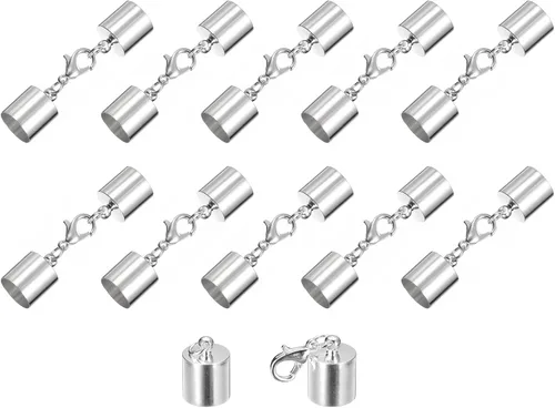 Miniatura 15 de uxcell Juego de 10 tapas de cuero de 0.315 in con cierres de pinza de langosta, terminadores de barril para hacer pulseras de cuero, tono bronce