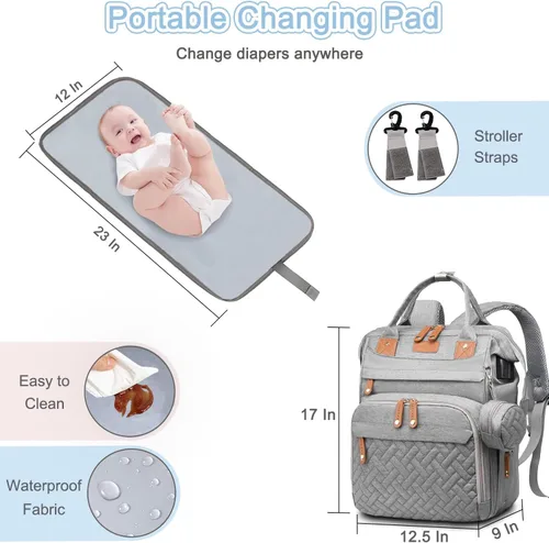 Miniatura 7 de SHITIESHOU Bolsa de pañales para mamá y papá, con cambiador, 19 bolsillos, grande, impermeable, bolsa de pañales para bebé, niña, niño, con bolsillo