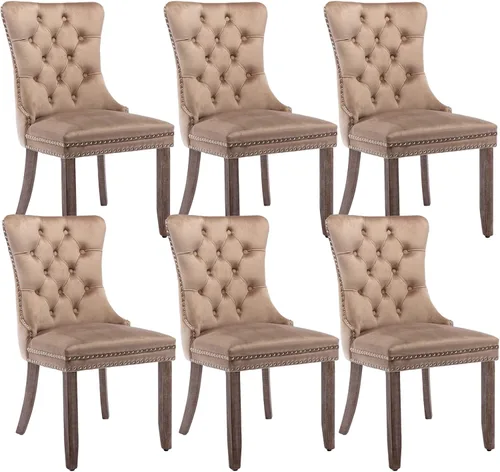 Miniatura 39 de Shenyon Juego de 2 Sillas de Comedor de Terciopelo Gris, Sillas de Comedor Tapizadas con Ribete de Anilla Trasera y Patas de Madera Maciza, Sillas