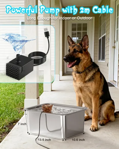 Miniatura 6 de Fuente de agua para perros grandes, fuente de agua para mascotas de acero inoxidable 304 de 12 litros con 5 filtros y 2 bombas de agua