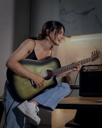 Miniatura 7 de Donner - Kit de guitarra acústica eléctrica de tamaño completo para principiante e intermedio con amplificador, capo, púas, afinador, cuerdas