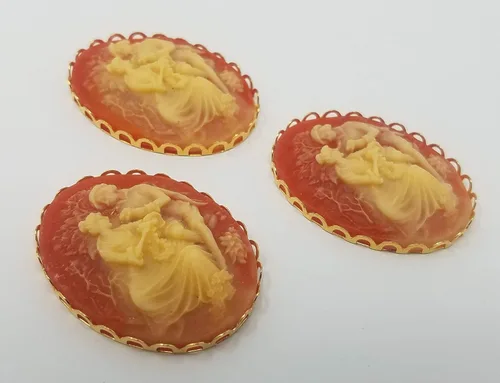 Miniatura 11 de 3 piezas de 1.181 in x 1.575 in marfil victoriano pareja de resina artesanía cameos con ajustes de filigrana de encaje (negro con ajustes de oro)