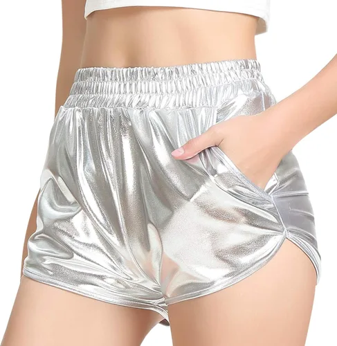 Miniatura 5 de Mirawise Pantalones cortos metálicos brillantes para niñas, trajes de baile brillantes, Metálico