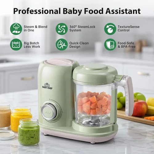 Miniatura 2 de AMZBABYCHEF Fabricante de Alimentos para Bebés, Procesador de Alimentos para Bebés y Vaporizador 4 en 1, Mezclador de Puré, Fabricante de Puré