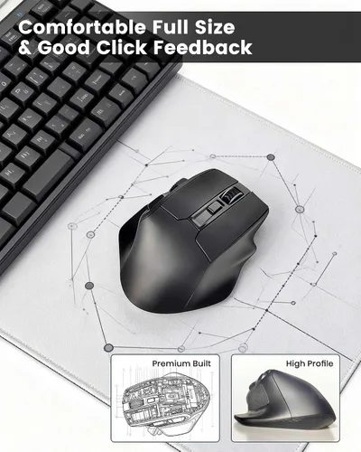Miniatura 4 de E-YOOSO Ratón inalámbrico ergonómico cómodo con botones laterales y dongle USB, batería máxima de 4800 DPI, modo dual Bluetooth 2.4G