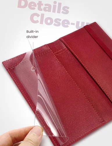 Miniatura 112 de Yarnic Funda para chequera personal, soporte para chequera con soporte para bolígrafo y divisor de plástico transparente integrado para cheques Rosa