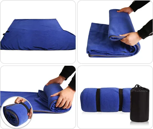 Miniatura 7 de REDCAMP Forro polar para saco de dormir con capucha para adultos, clima cálido o frío, manta de campamento larga con cremallera de tamaño Gris