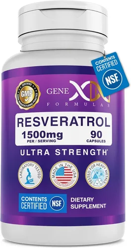 Genex Formulas Resveratrol 1500 mg Suplemento para un envejecimiento saludable – Certificado NSF para seguridad, calidad y precisión de etiqueta –