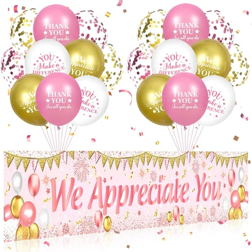 Miniatura 8 de Decoraciones We Appreciate You Letrero de Jardín Negro Dorado We Appreciate You con 18 Globos Letrero Gracias por Todo lo que Haces Regalos