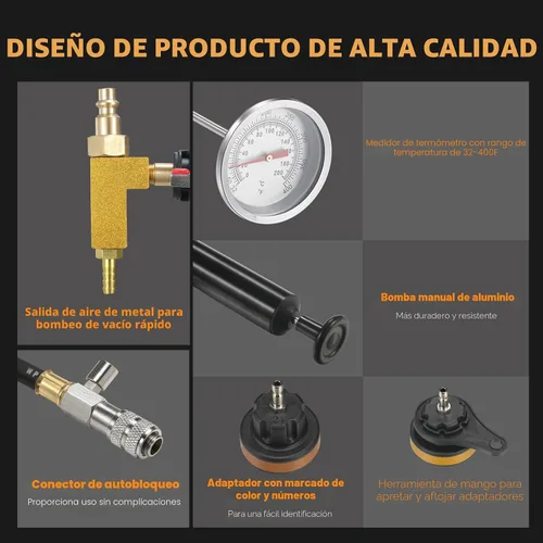 Miniatura 3 de FOUR UNCLES Probador de presión de radiador y refrigerante y kit de recarga al vacío - Probador de fugas y rellenador del sistema de refrigeración