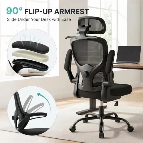 Miniatura 9 de Silla de oficina ergonómica, silla de escritorio de malla de 330 libras con soporte lumbar ajustable, reposacabezas 3D y brazos abatibles, cómoda