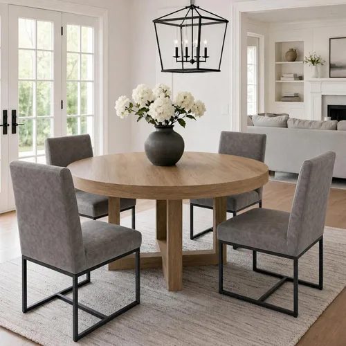 Miniatura 15 de VESCASA Sillas de comedor tapizadas de piel sintética con marco de metal negro, silla de cocina acolchada moderna de mediados de siglo