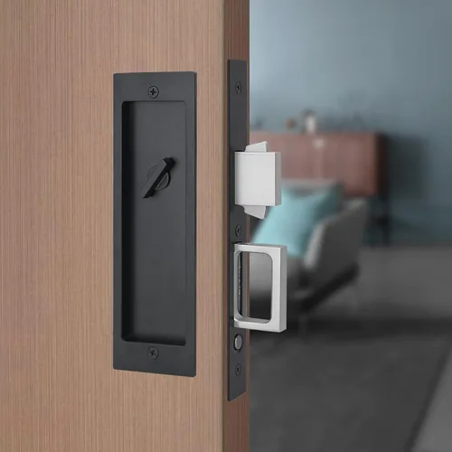 Miniatura 9 de Moderno juego de herrajes para puertas de bolsillo, cerradura de privacidad con tiradores de dedo y cierre suave, para puertas correderas