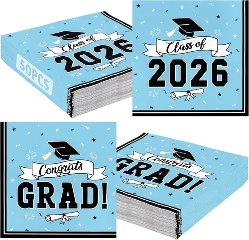 Miniatura 14 de Paquete de 50 servilletas de graduación para la clase de 2026, 6.5 x 6.5 pulgadas, servilletas de graduación rojas, pañuelos de papel clásicos