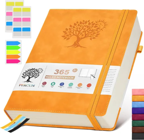 Miniatura 25 de PERCUN Cuaderno de diario rayado B5 – Diarios grandes de cuero de 365 páginas para escritura de mujeres y hombres, cuaderno de tapa dura con páginas