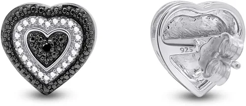 Miniatura 3 de Aretes con forma de corazón de diamantes naturales en blanco y negro en oro de 14 quilates sobre plata esterlina (0.02 quilates)