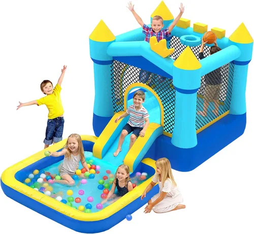 Miniatura 10 de MUKDIY - Casa inflable con piscina y tobogán, castillo de salto para parque acuático de 12 x 6.2 pies para niños, tela Oxford 840D resistente, de 3
